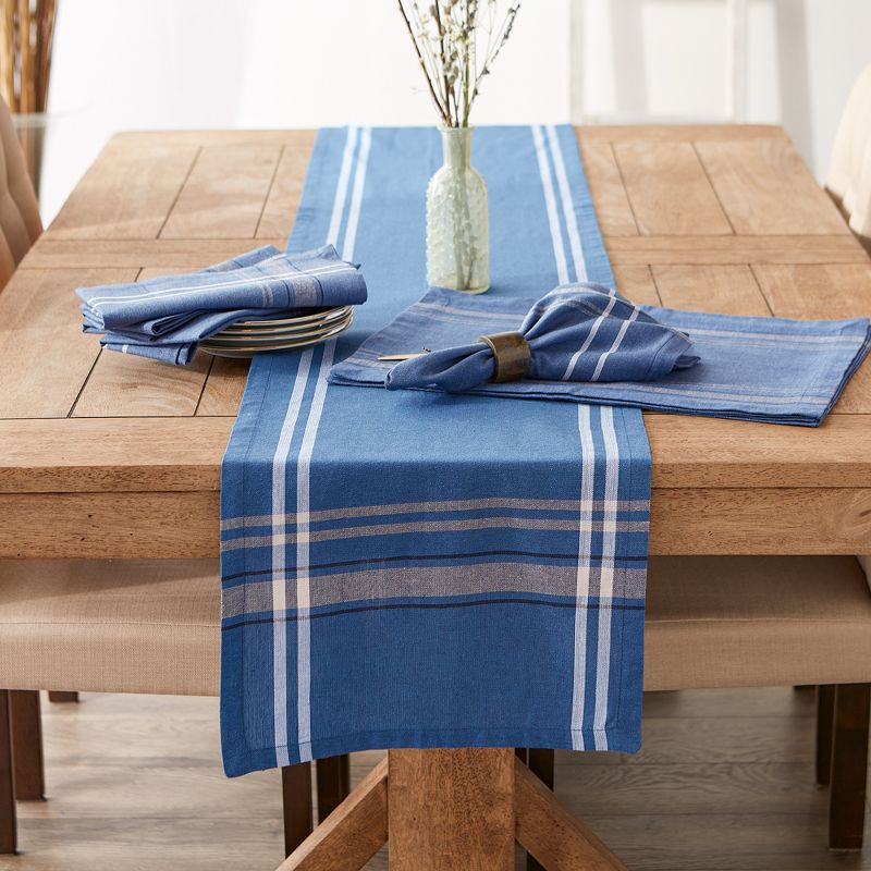Design Imports  French Stripe Table Runner, Blue Chambray, 14X108"