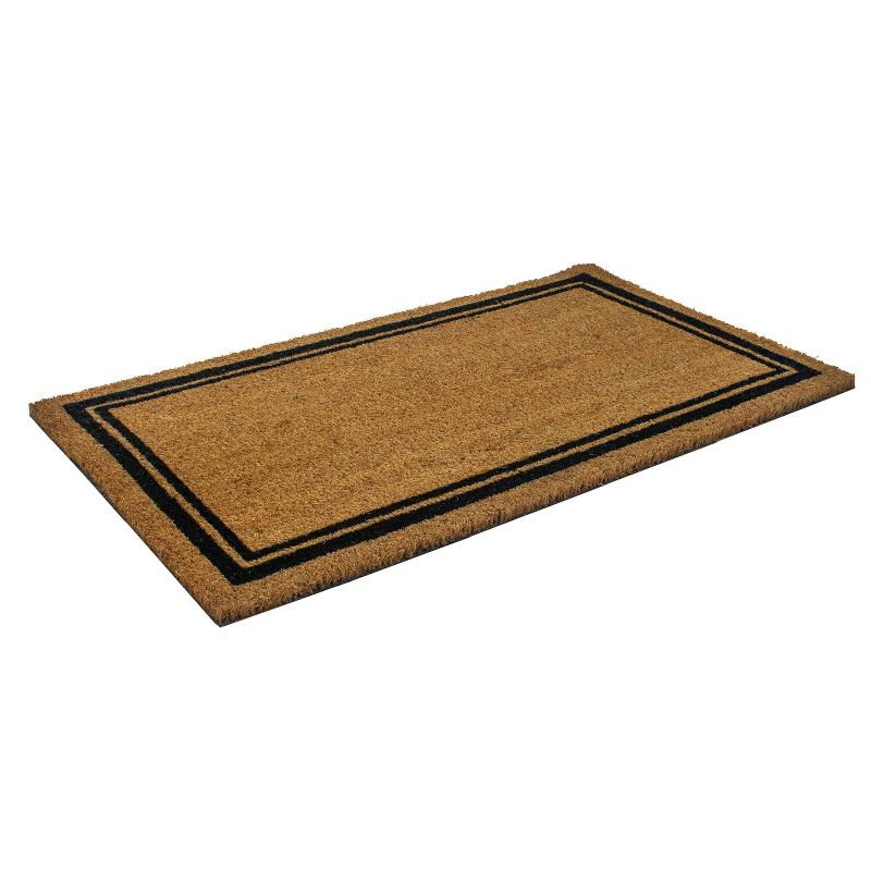 1'5" x 2'5" Indoor/Outdoor Coir Doormat with Border Natural/Black - Entryways: PVC Backed, Shake Clean, Medium Pile
