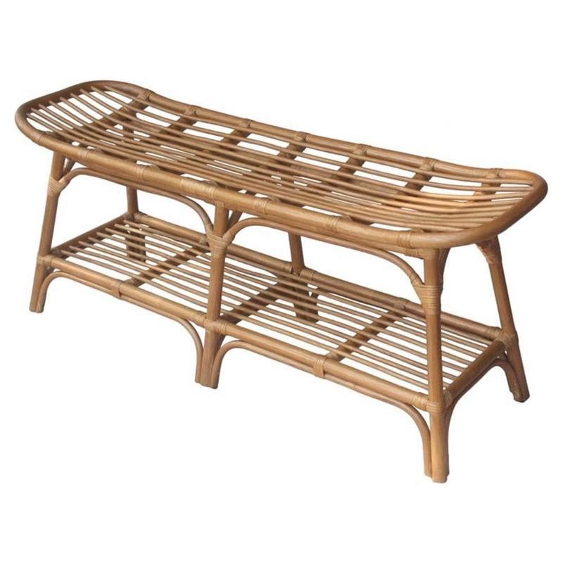 New Pacific Direct Damara Rattan Bench w/ Shelf