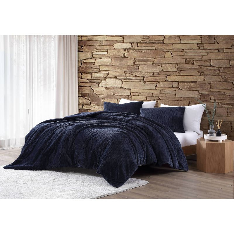 Geneva Home Fashion 3pc King Lele Jacquard Plush Comforter Set Blue: Microfiber & Microplush, Machine Washable