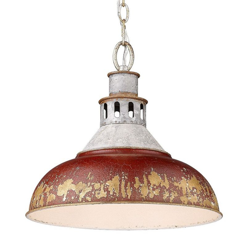Golden Lighting Kinsley 1-Light Pendant in Aged Galvanized Steel with Antique Red