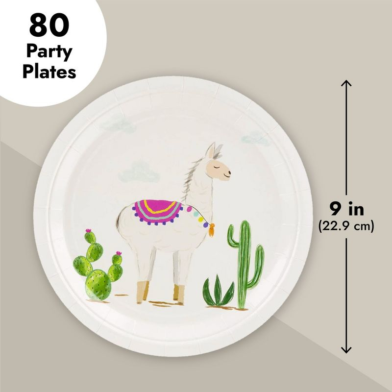 Blue Panda Disposable Plates - 80-Count Paper Plates, Llama Party Supplies, Kids Birthdays, 9 x 9 inches
