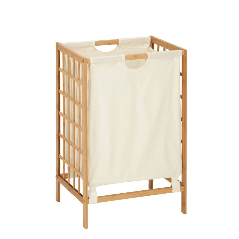 Honey-Can-Do Bamboo Grid Frame Hamper: Off-White Laundry Hamper with Removable Liner, Narrow Clothes Sorter for All Ages