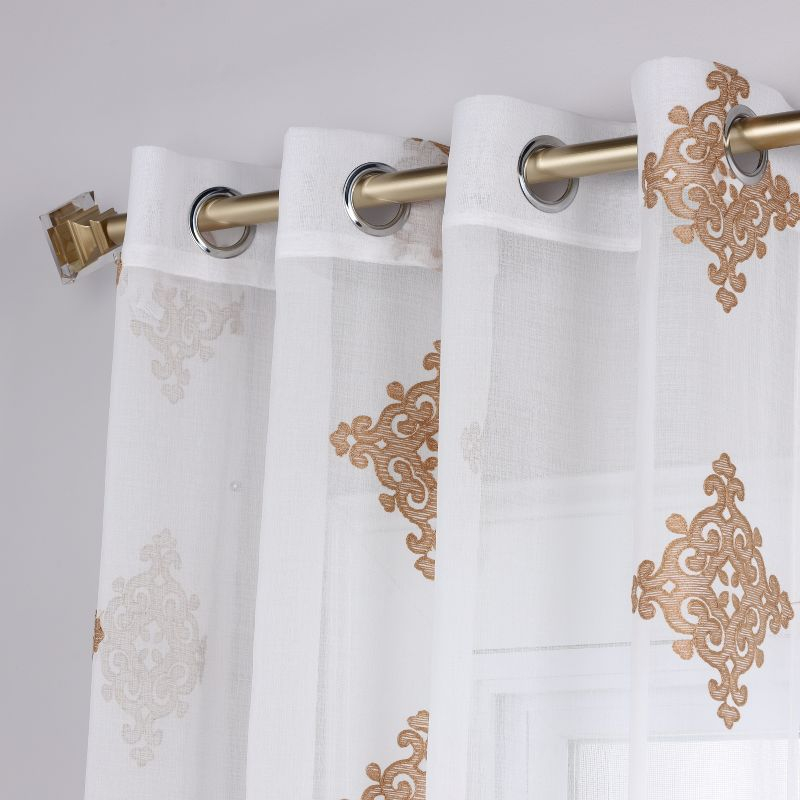 Damask Semi-Sheer 2-Piece Curtain Panel Set with Stainless Grommet Header, 52" x 63", Gold - Blue Nile Mills