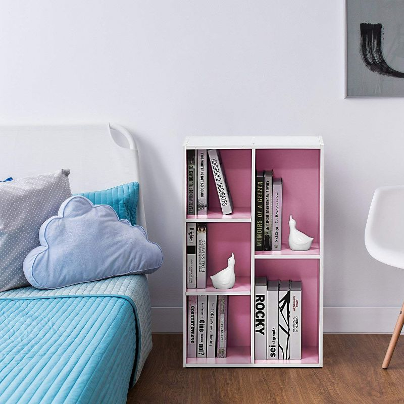 Furinno 5-Cube Reversible Open Storage Bookcase Toy Storage Cabinet Organizer,White/Pink