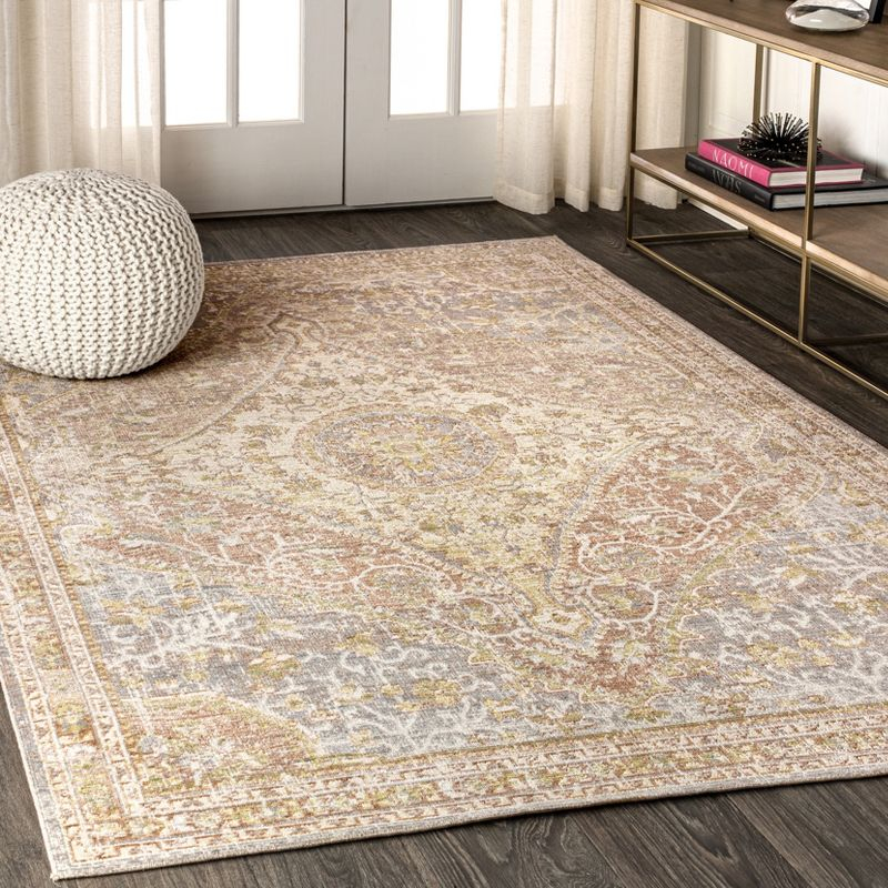 8'x10' Petras Modern Ornate Medallion Area Rug, Gray/Brown - JONATHAN Y