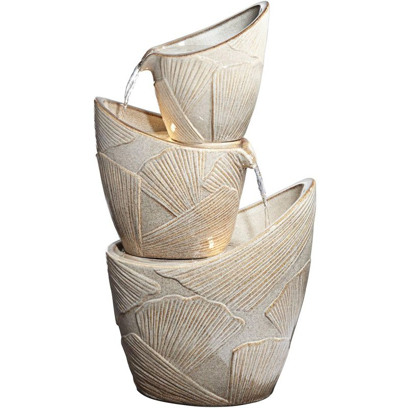 John Timberland Three Urn with Leaves Rustic Cascading Outdoor Floor Water Fountain with LED Light 30" for Yard Garden Patio Home Deck Porch Exterior