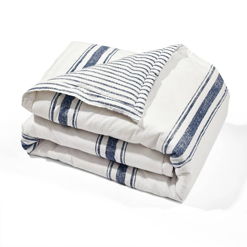 50"x60" Farmhouse Striped Throw Blanket Navy - Lush Décor: Reversible, Cotton, Cozy