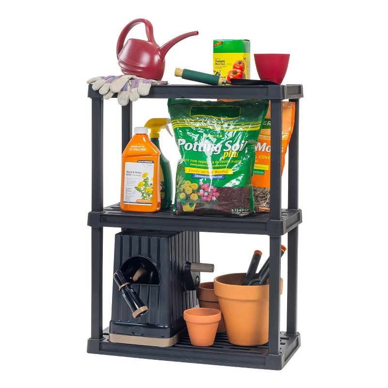 IRIS USA 3-Tier Shelving Unit, 33" Fixed Height, Medium Storage Organizer, 24"W x 12"D x 33"H, Black