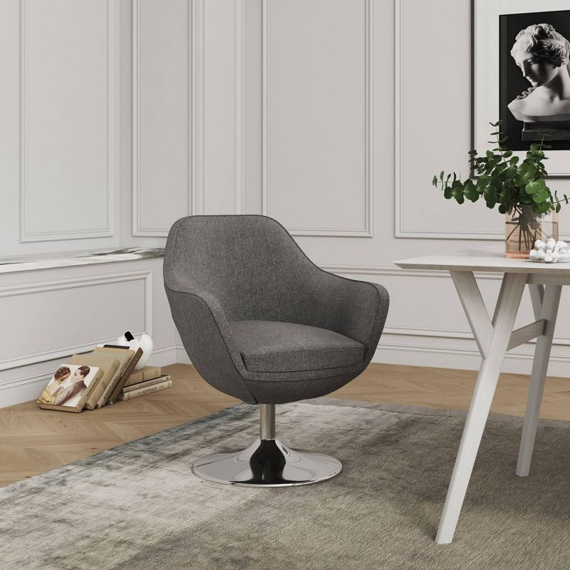 Caisson Twill Swivel Accent Chair Gray - Manhattan Comfort: Polished Chrome Base, Removable Cushion