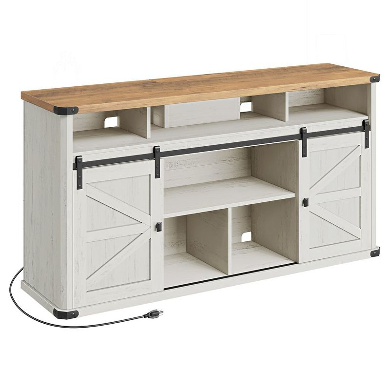 VASAGLE TV Stand for TVs up to 65 Inches, Farmhouse Entertainment Center with Sliding Barn Doors, TV Console Table Rustic White and Honey Brown