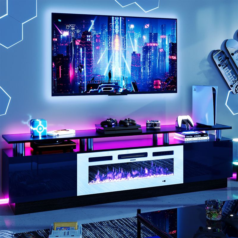 AOXUN Fireplace TV Stand with 36" Electric Fireplace, 80" 2 Tier TV Console Stand for TVs Up to 90", Black