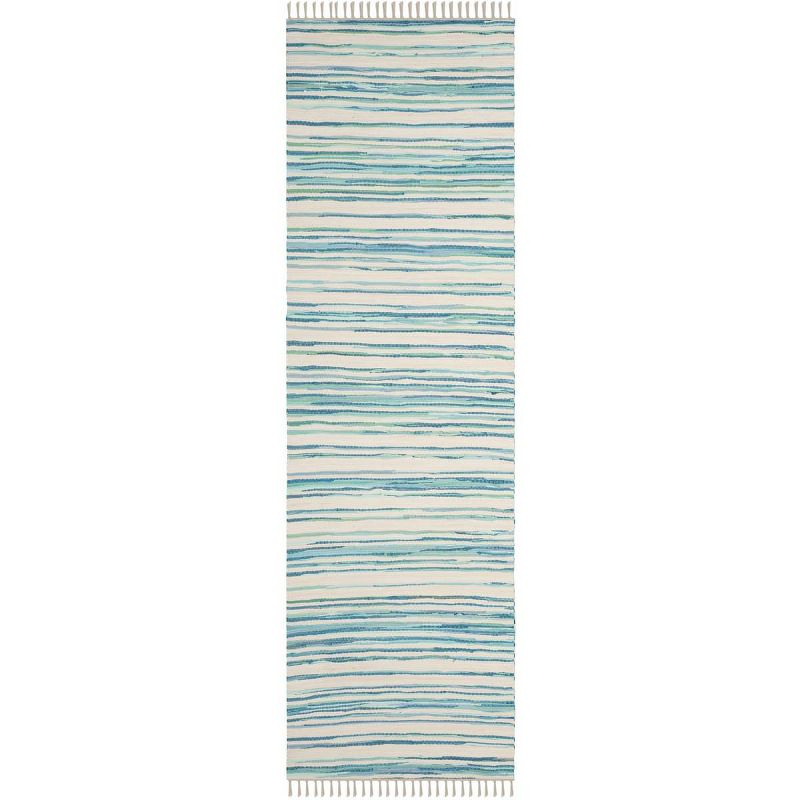 Rag Rug RAR126 Hand Woven Indoor Runner Rug - 2'3"x9' - Ivory/Green - Safavieh