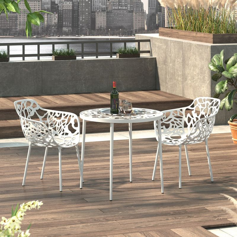 LeisureMod Devon Aluminum Stackable Outdoor Dining Armchair Set of 2, White