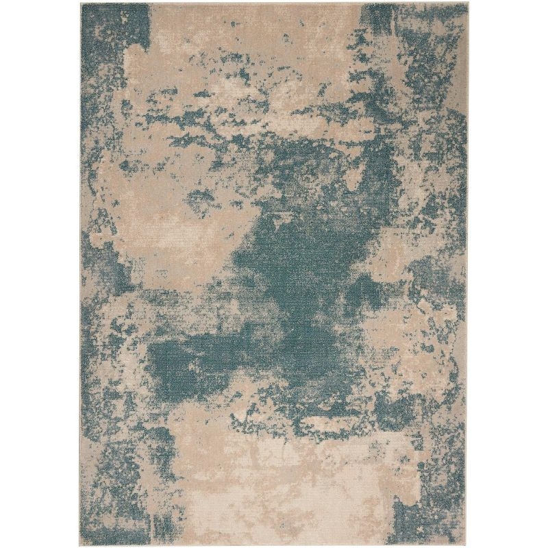 Nourison Maxell Transitional Abstract Area Rug Ivory/Teal 9'3" x 12'9"