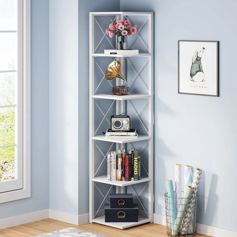 Hommoo 6-Tier Corner Shelf, 70.86" Corner Bookshelf White