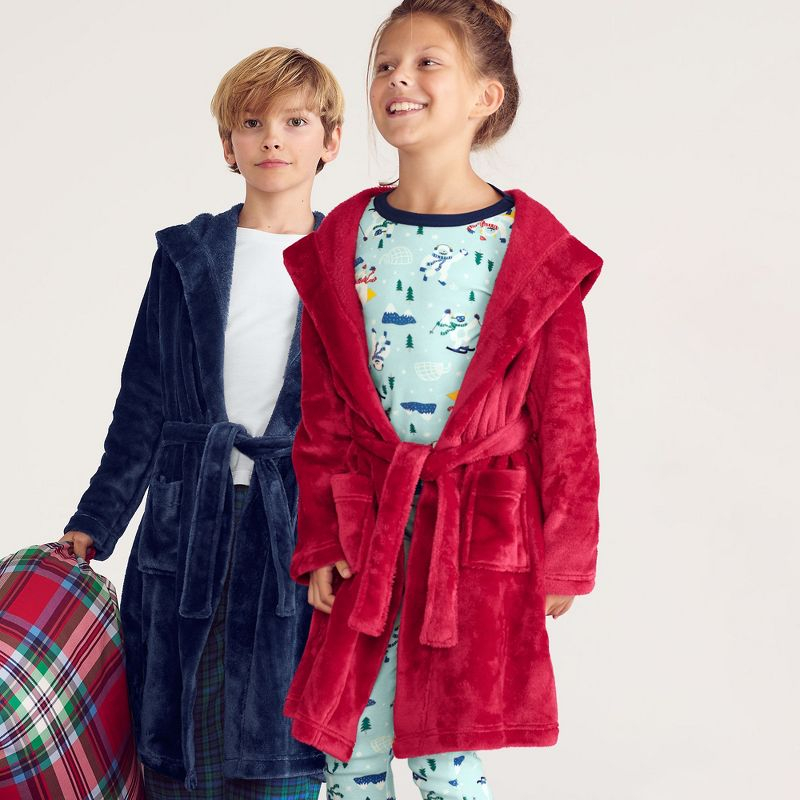 Lands' End Kids Fleece Hooded Robe - 4 - Red