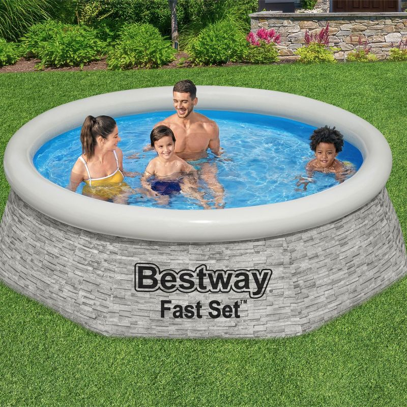 Bestway Above Ground Swimming Pool Set, 8' x 24" Round Inflatable Outdoor Backyard Pool with 497 Gallon Water Capacity and 330 GPH Filter Pump