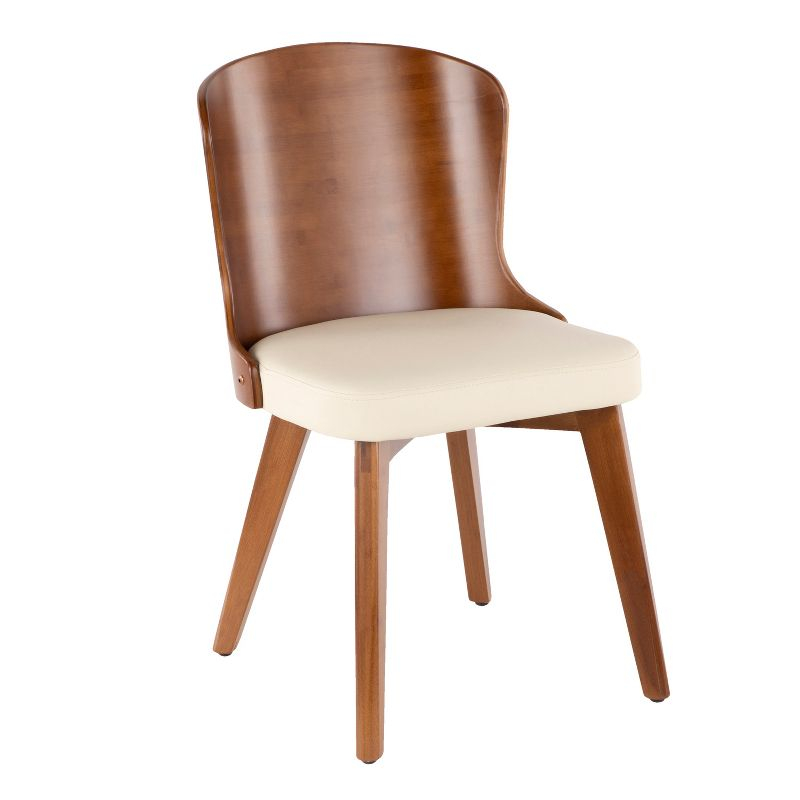 LumiSource Bocello Mid-Century Modern Chair Cream/Walnut: Faux Leather, Wood Frame, Floor Protectors