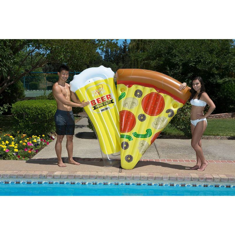 Poolmaster Inflatable Swimming Pool Mattress Floats with Slice O' Pizza and Beer Mug Combo