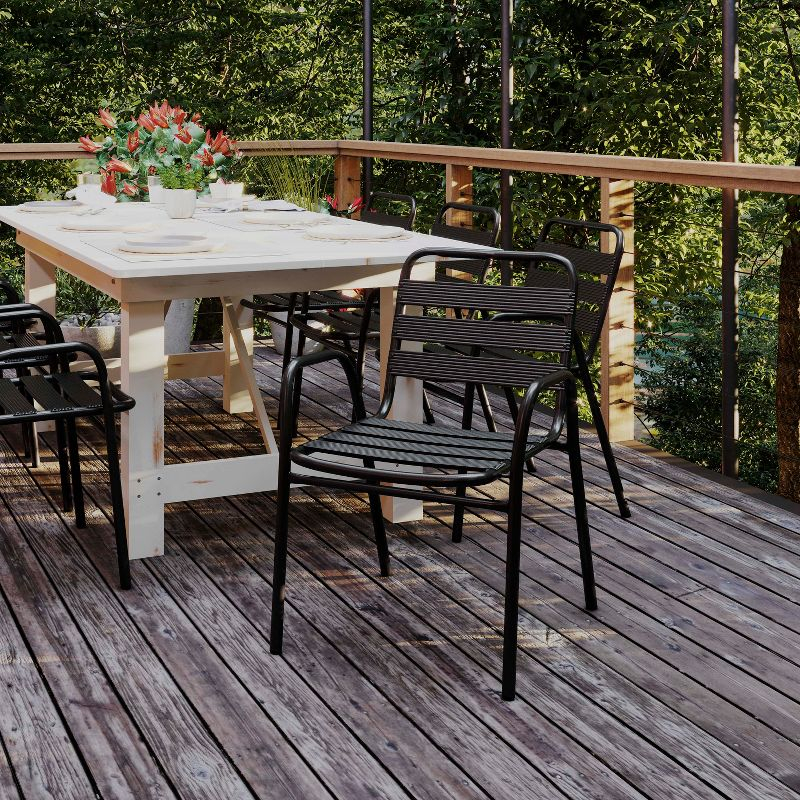 Flash Furniture Lila Commercial Black Metal Indoor-Outdoor Restaurant Stack Chair with Metal Triple Slat Back and Arms