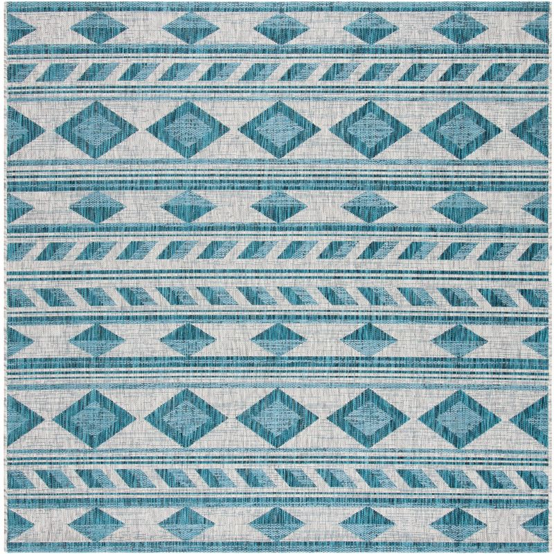 Courtyard CY8529 Power Loomed Indoor/Outdoor Area Rug - Grey/Teal - 6'7"x6'7" - Safavieh.