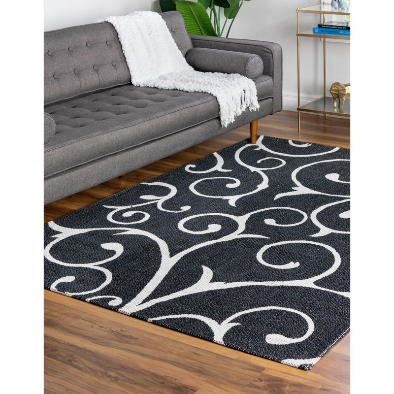 Unique Loom 4' 2 x 6' 0 Black Decatur Scroll Area Rug