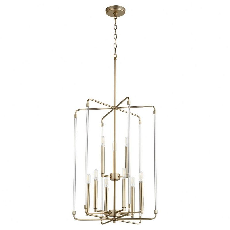 Quorum Lighting Optic 9-Light 2-Tier Entry Pendant, Aged Brass, 20W x 28H
