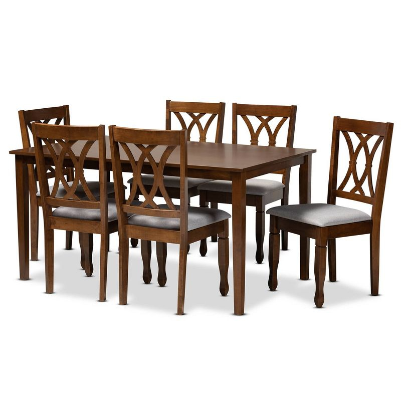 7pc Augustine Fabric Upholstered Dining Set Gray/Walnut Brown - Baxton Studio: Wood Frame, Foam Fill, Modern Style