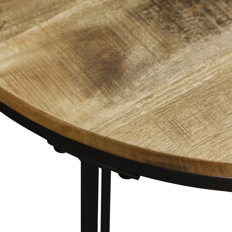 Set of Two Wood Tops Nesting Tables Black/Natural - StyleCraft: Industrial Style, Mango Wood & Iron Frame, Open Shelf