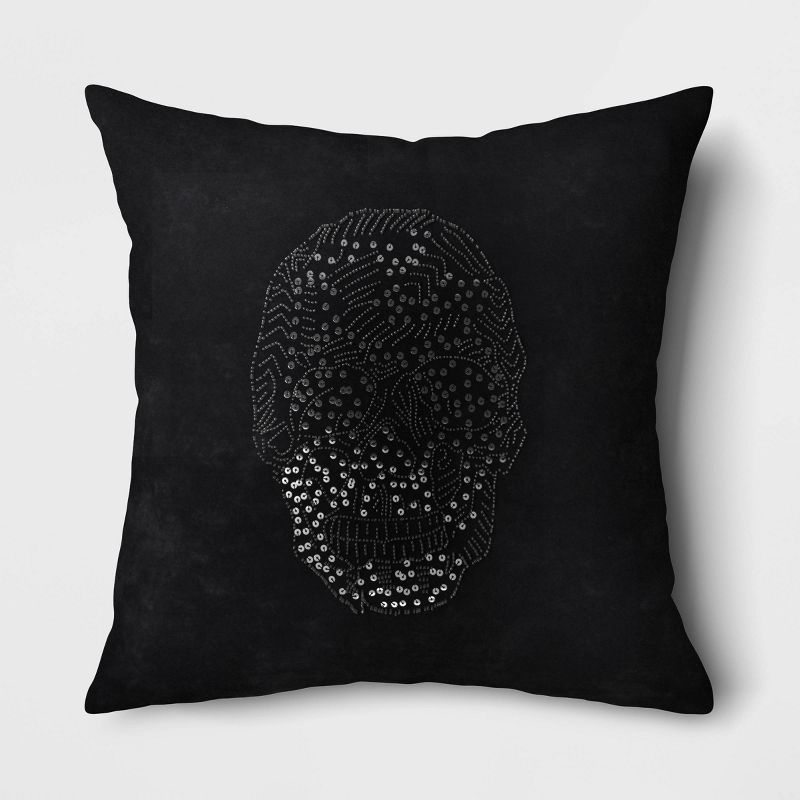Square Beaded Skull Velvet Throw Pillow Black - Threshold™: Halloween Decor, Indoor, Ghosts & Ghouls Theme