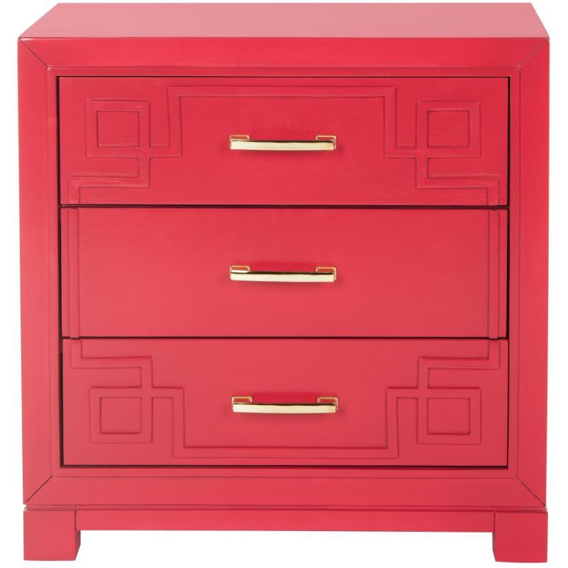Raina 3 Drawer Greek Key Nightstand - FOX6278 - Red - Safavieh Couture