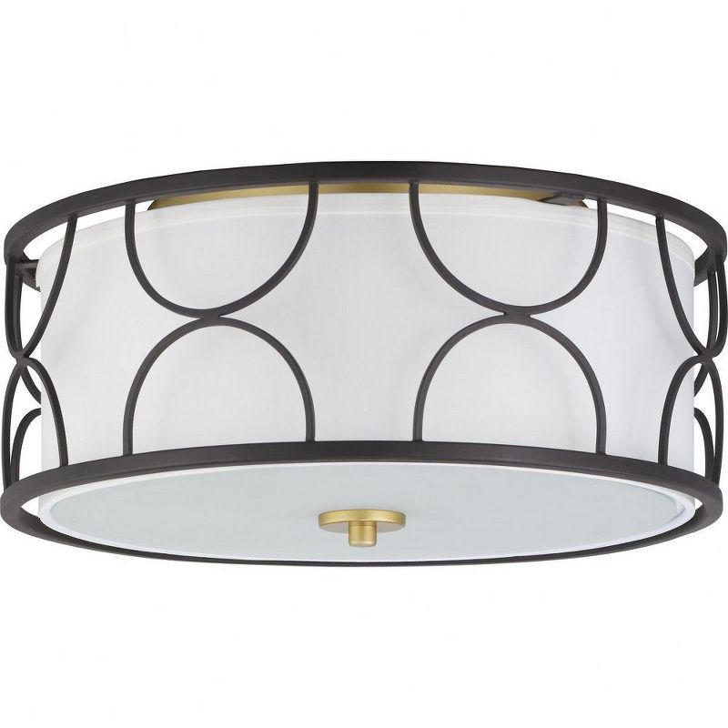 Progress Lighting Landree 3-Light Flush Mount, Black Finish, White Silk Shade
