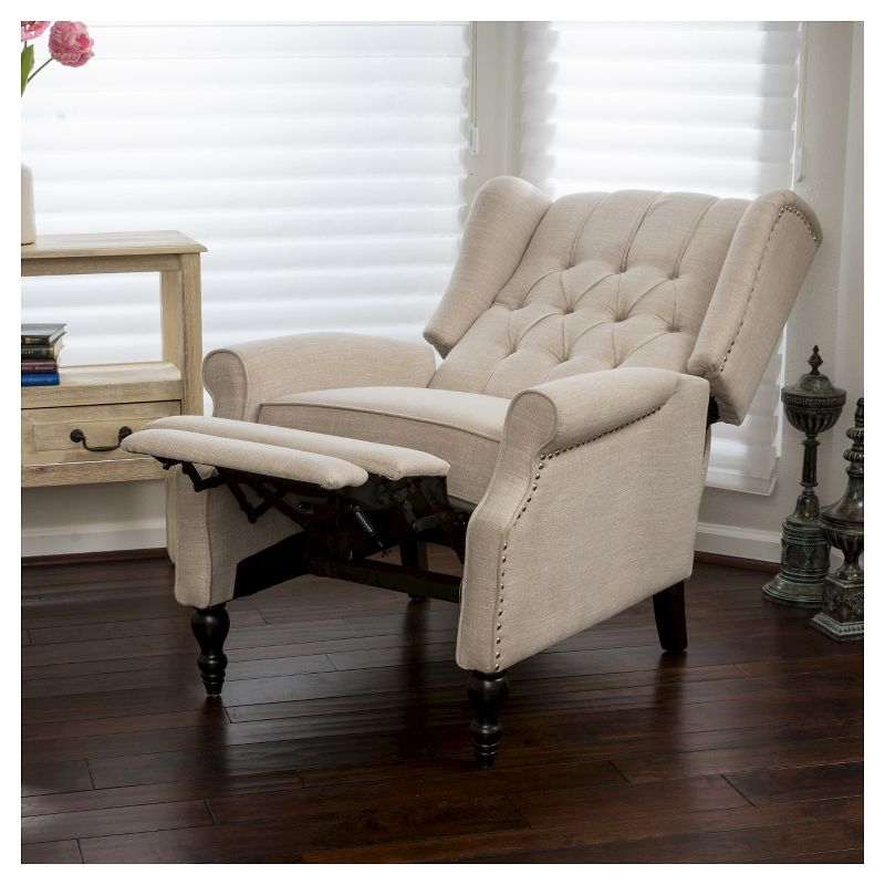 Walter Light Beige Fabric Recliner Club Chair - Christopher Knight Home: Elegant Tufted Wingback, Nailhead Trim, Polyester Upholstery