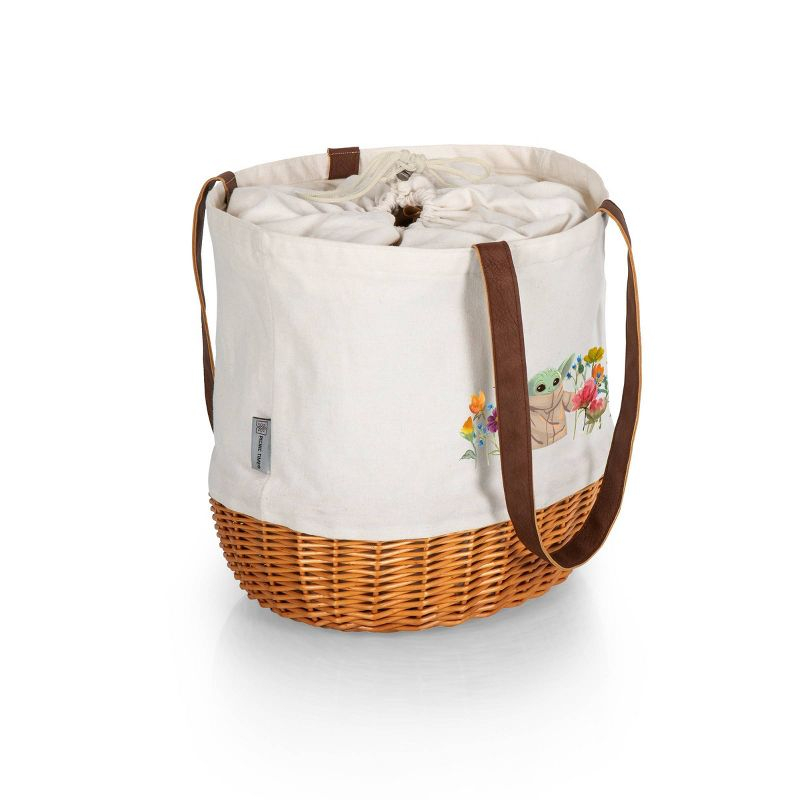 Picnic Time Mandalorian The Child with Flowers Coronado Canvas and Willow Basket Tote with Beige Canvas: Wicker Picnic Set
