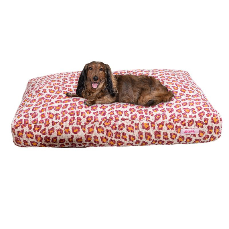 THE LICKER STORE Mabel 41" x 25.5" Designer Modern Ultra Soft Reversible Plush Rectangular Pet Bed with Washable Cover, Raspberry Leopard