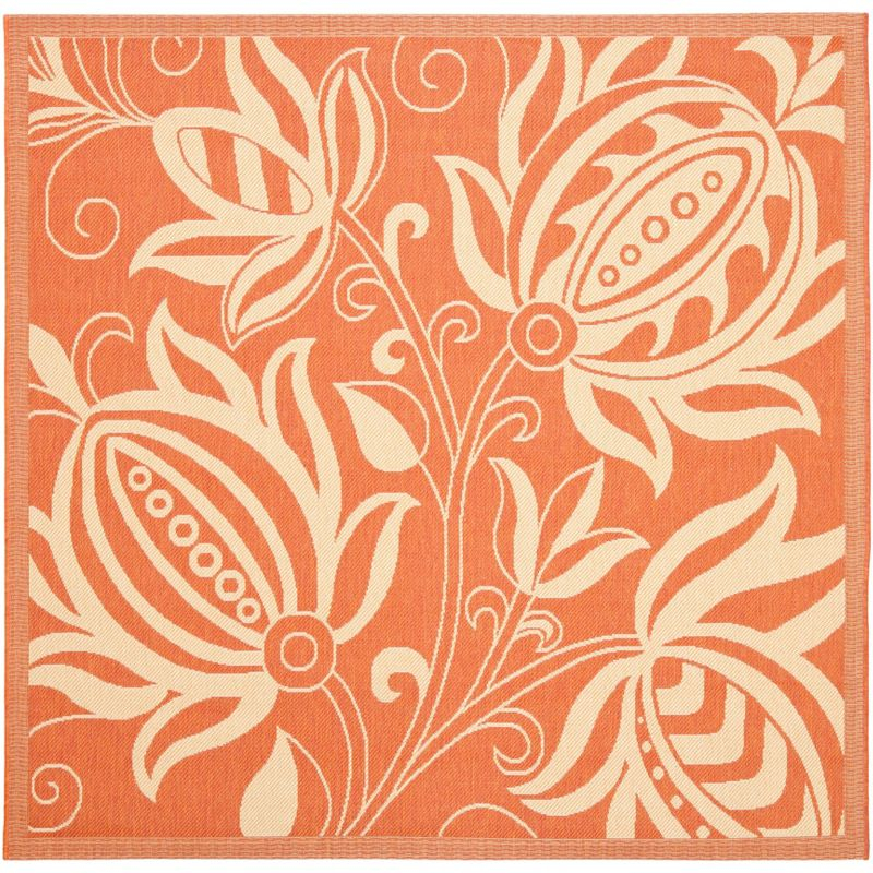 Courtyard CY2961 Power Loomed Indoor and Outdoor Area Rug - Terracotta/Natural - 6'7"x6'7" - Safavieh
