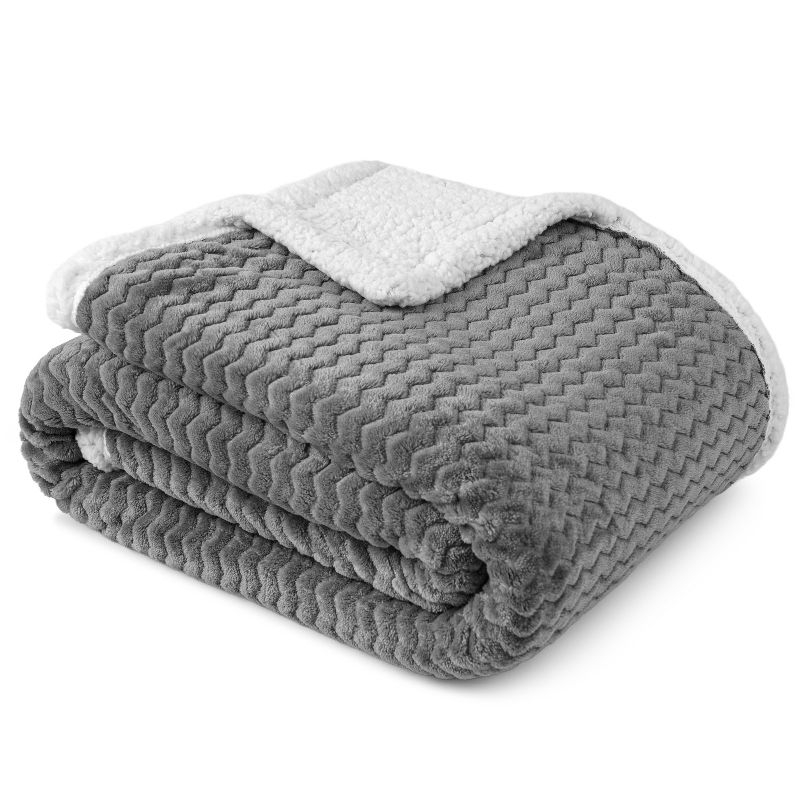 PAVILIA Soft Fleece Blanket Throw for Couch, Lightweight Plush Warm Blankets for Bed Sofa with Jacquard Pattern, Gray/Throw - 50x60