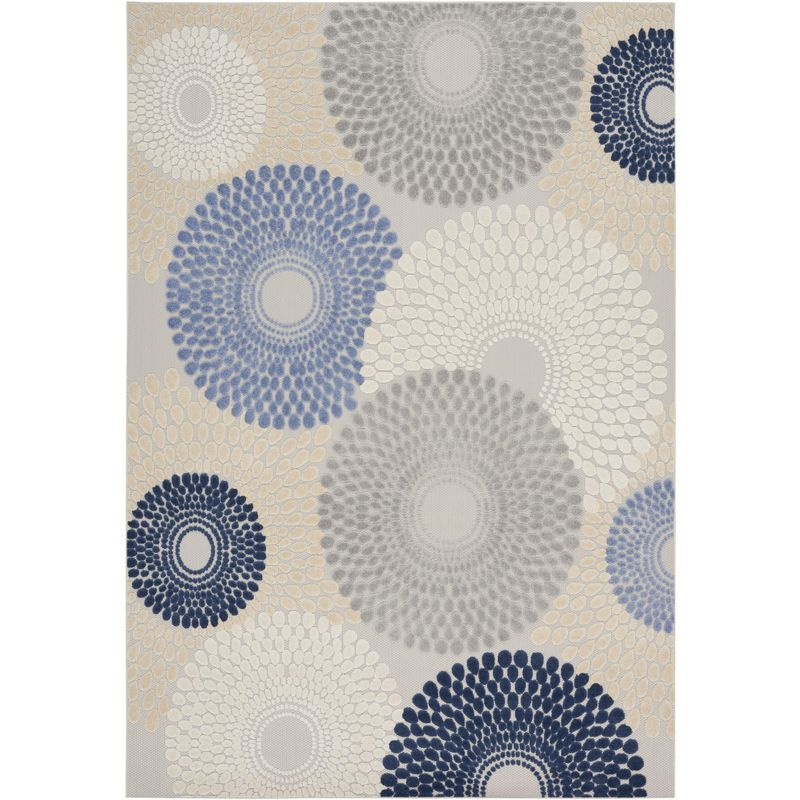 Nourison Aloha Bold Geometric Flatweave High-Low Indoor Outdoor Area Rug Blue/Grey 7'10" x 10'6"