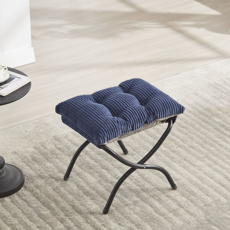 Modern Lazy Chair with Ottoman, Accent Chair with Armrests and a Side Pocket, Blue Cotton Reading Chair with Footrest-Coolbibila