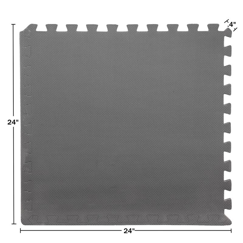 Fleming Supply Cushioned Nonslip Interlocking Foam Floor Tiles – 24" x 24" x 0.375", Gray, 6-pack