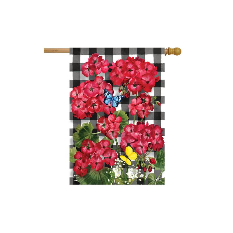 Checkered Geraniums Summer House Flag Floral 28" x 40" Briarwood Lane