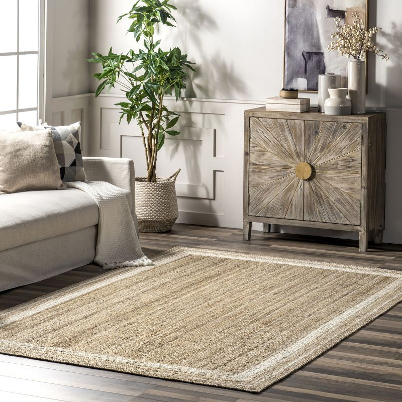 Nuloom Rikki Bordered 6x9 Jute Indoor Area Rug for Dining Room Rug Neutral Rug Living Room Rug Kitchen, Off White/Natural