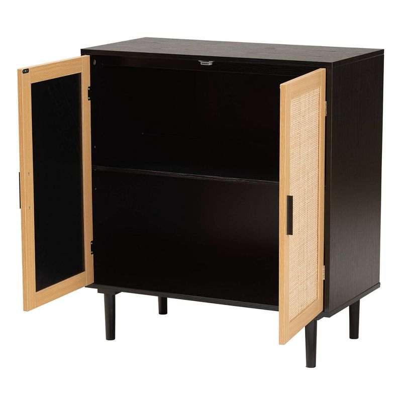 Baxton Studio Maureen Wood and Rattan 2 Door Storage Cabinet Espresso/Natural Brown : Bohemian Style, Particle Board Frame, 2 Shelves