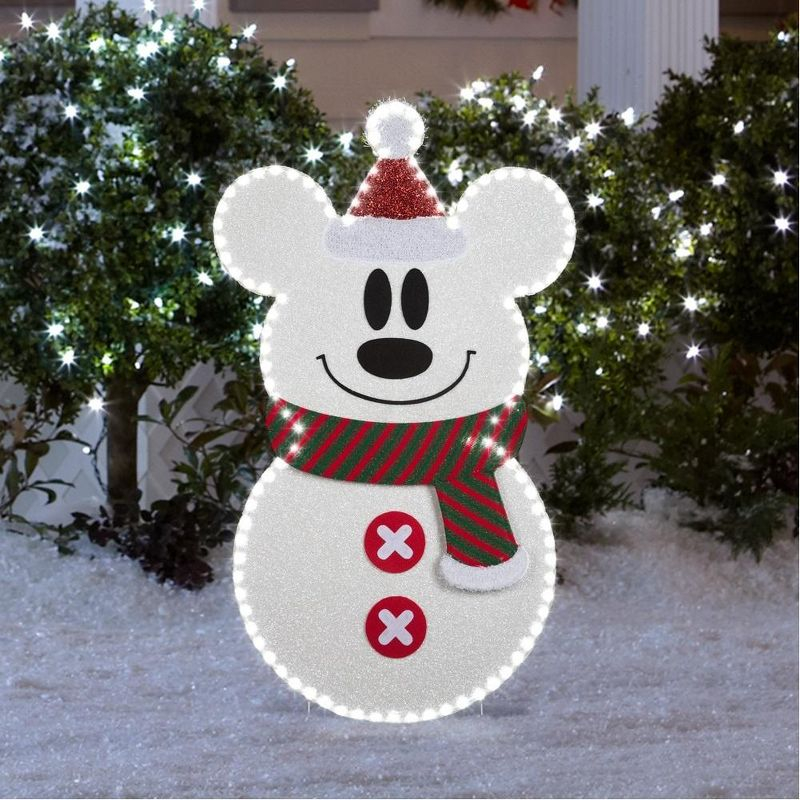 Disney 44-inch Flat-Tastics Mickey Mouse as Snowman Pre-lit LED Christmas Yard Decor