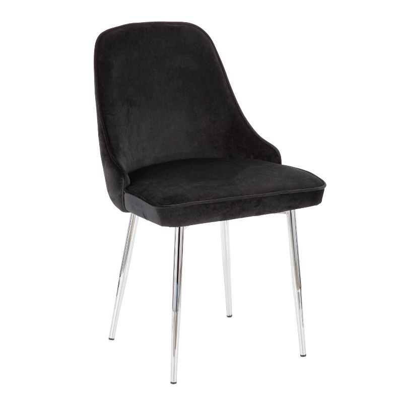LumiSource Set of 2 Marcel Dining Chairs Black/Chrome: Velvet Upholstery, Metal Legs, No Assembly Required