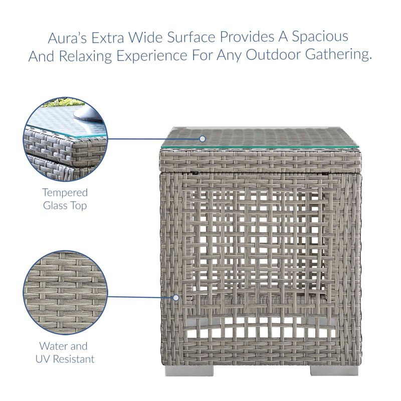Modway Aura Outdoor Patio Wicker Rattan Side Table - Gray