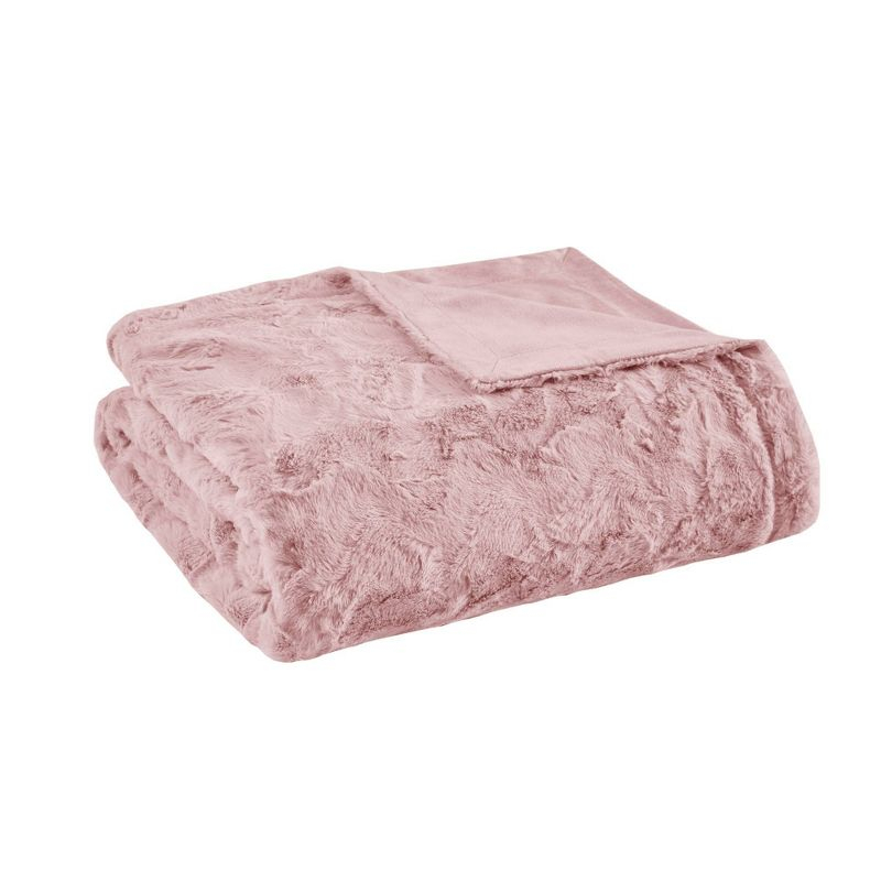 60"x70" Oversized Marselle Faux Fur Throw Blanket Blush - Madison Park