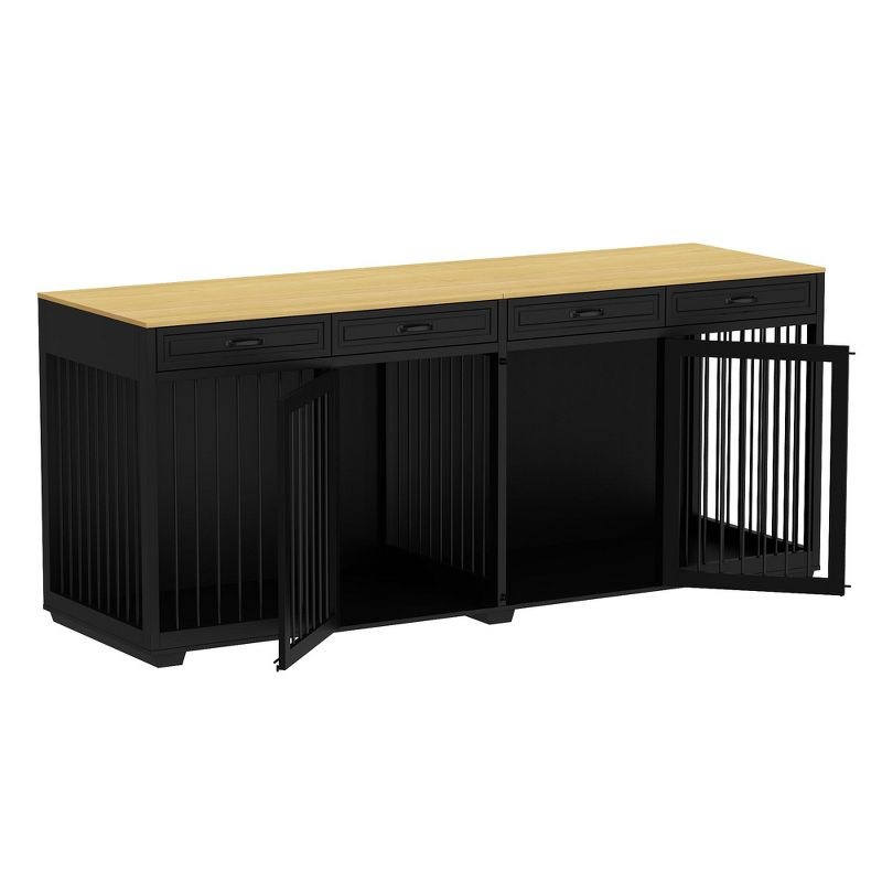 Famapy Spacious Large Double Dog Cage Furniture with Multiple Drawers Black