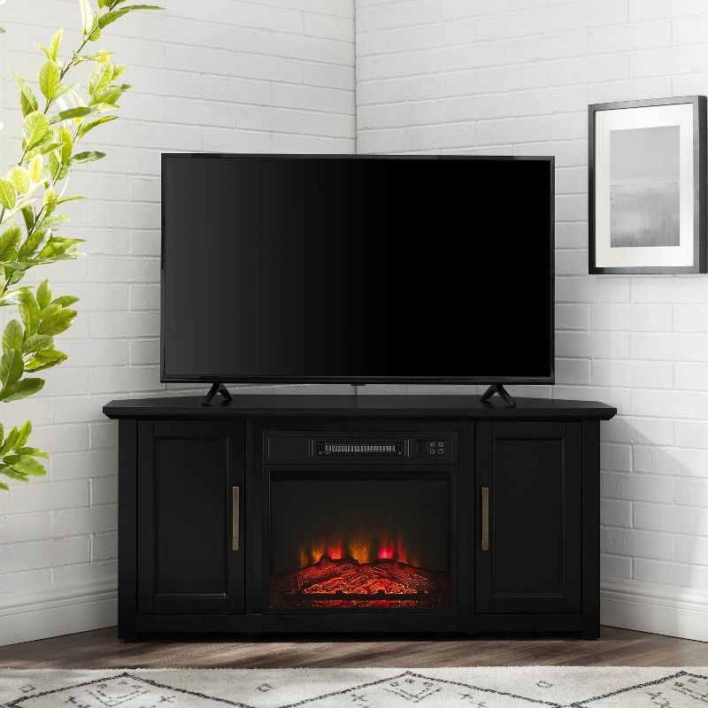 Crosley Camden Corner TV Stand for TVs up to 50" with Fireplace Black : Mid-Century Modern, Adjustable Shelves, Cable Management